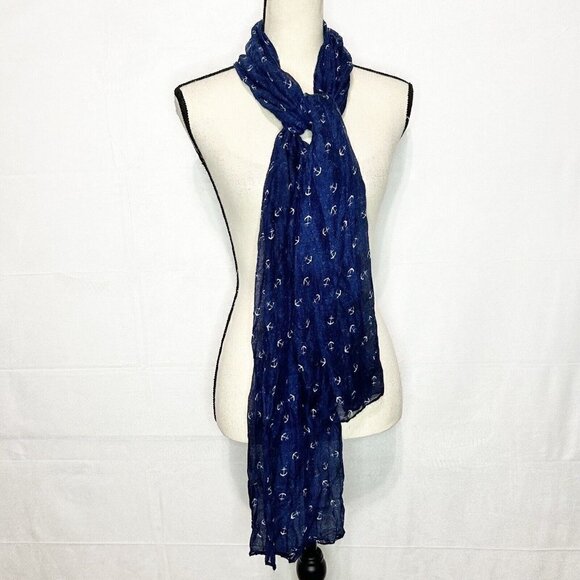 Nautical Marine Anchor Pattern Print Scarf Semi-Sheer Approximately 70x20 - Picture 1 of 3